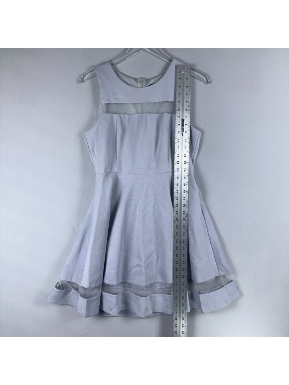 Lulus Sheer Determination Mesh Skater Dress Size Large Mini Fit Flare Light Blue - Picture 12 of 14